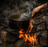 Unstable campfire cooking setup
