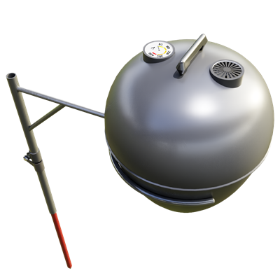 Forged n Smoke campfire cooking stand holding a kettle over a fire